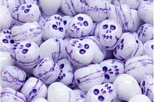 Skull Beads, White 43810 (02010-43810), Glass, Czech Republic