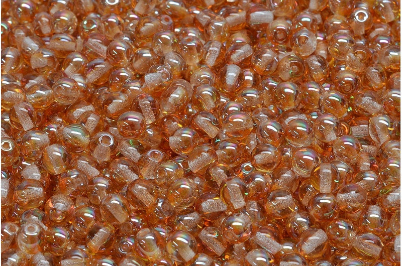 Round Druck Beads, Crystal Apricot Coatings (00030-29121), Glass, Czech Republic