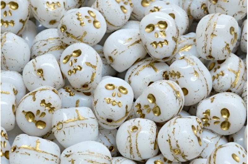 Skull Beads, White Gold Lined (02010-54202), Glass, Czech Republic