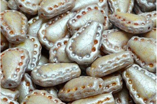 Lacy Tear Beads, White Cream Luster Spotted (02010-65321), Glass, Czech Republic