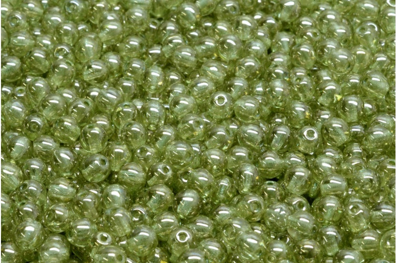 Round Druck Beads, Crystal Luster Green Full Coated (00030-14457), Glass, Czech Republic