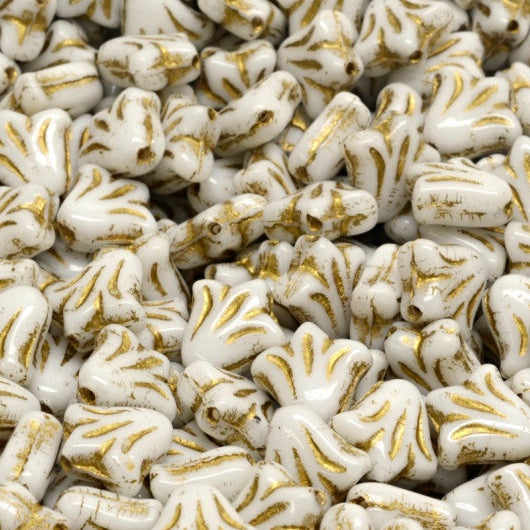 OUTLET 250g Lily Flower Beads, 9 x 9 mm, White Opal Gold Lined (02020-54202), Glass, Czech Republic