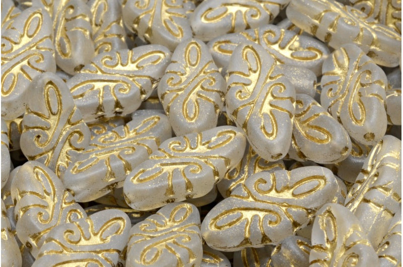 OUTLET 10 grams Arabesque Beads, 19 x 9 mm, Crystal Matte Gold Lined (00030-84100-54302), Glass, Czech Republic