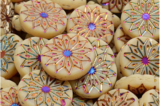 OUTLET 10  grams Origami Flower Beads, 18 x 18 mm, Beige Sliperit Full (2X Side) Matte (11111-29503-84100), Glass, Czech Republic