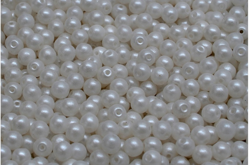 Round Druck Beads, White 24001 (02010-24001), Glass, Czech Republic