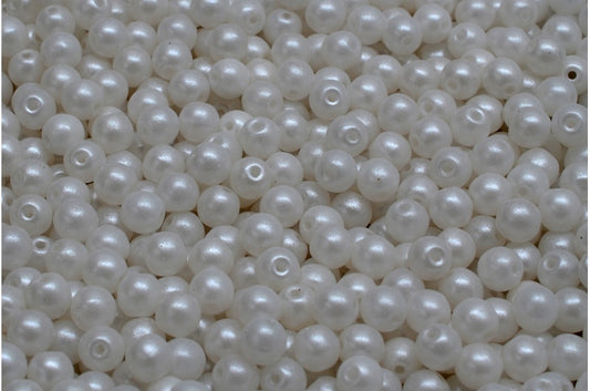 Round Druck Beads, White 24001 (02010-24001), Glass, Czech Republic