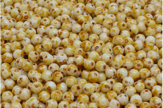 OUTLET 10 grams Round Druck Beads, 4 x 4 mm, White Travertin (02010-86800), Glass, Czech Republic