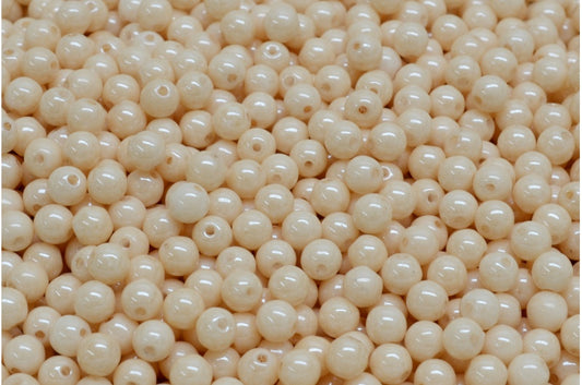 Round Druck Beads, White Luster Brown Full Coated (02010-14413), Glass, Czech Republic