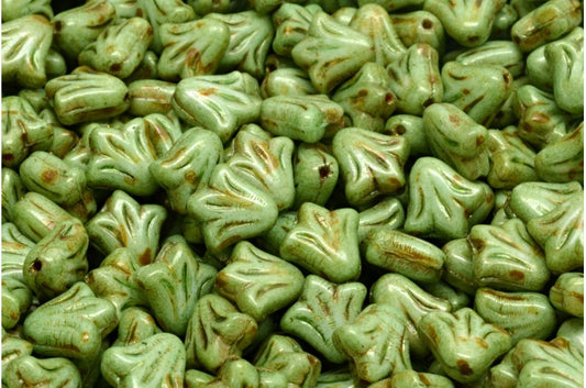 OUTLET 10 grams Lily Flower Beads, 9 x 9 mm, White Brown Luster Spotted (02010-65326), Glass, Czech Republic
