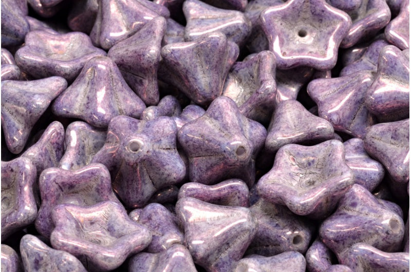 Petunia Flower Beads, White Purple (02010-15726), Glass, Czech Republic