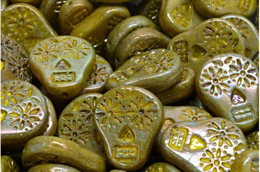 Sugar Skull Beads, Yellow Nebula (83120-15001), Glass, Czech Republic