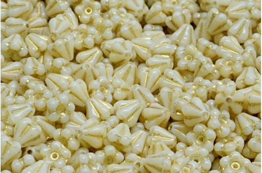 钟花珠，米色金色内衬 (07104-54202)，玻璃，捷克共和国