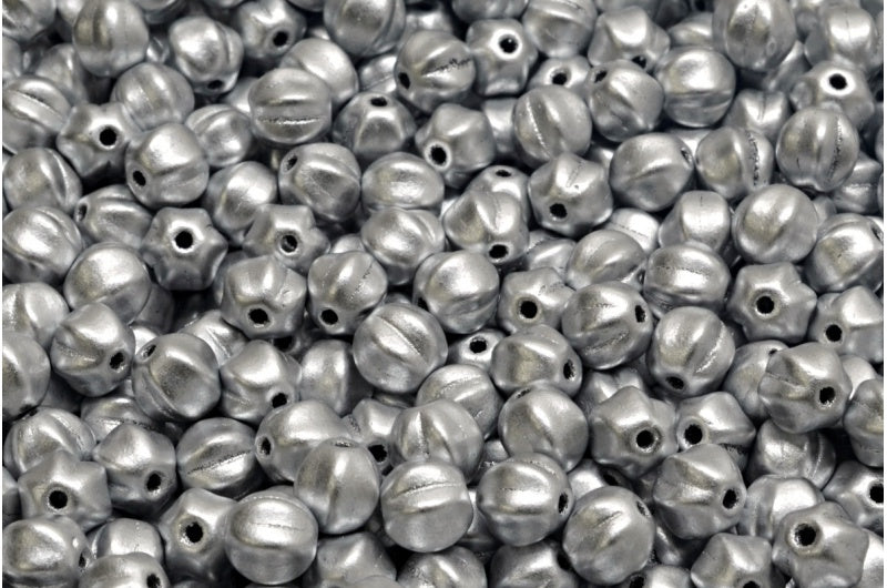 Melon Beads, Crystal Silver Matte (00030-01700), Glass, Czech Republic