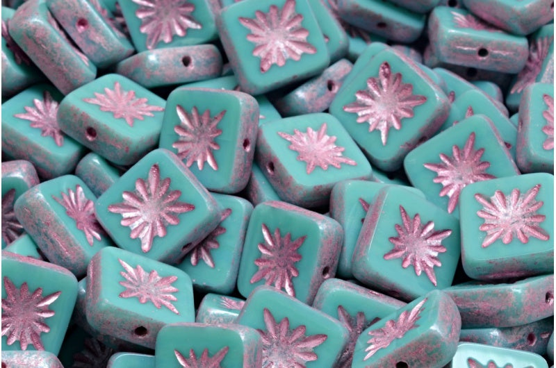 OUTLET 10 grams Table Cut Square Kiwi Beads, 10 x 10 mm, Turquoise 4321 (63130-04321), Glass, Czech Republic