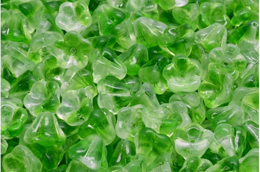 Bell Flower Beads, Mixed Crystal Green (57008), Glass, Czech Republic
