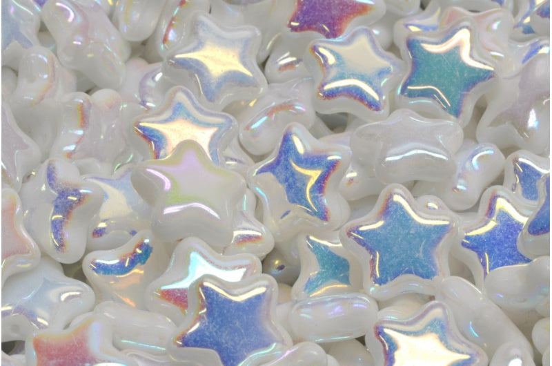 Flat Star Beads, White Ab Full (2X Side) (02010-28703), Glass, Czech Republic