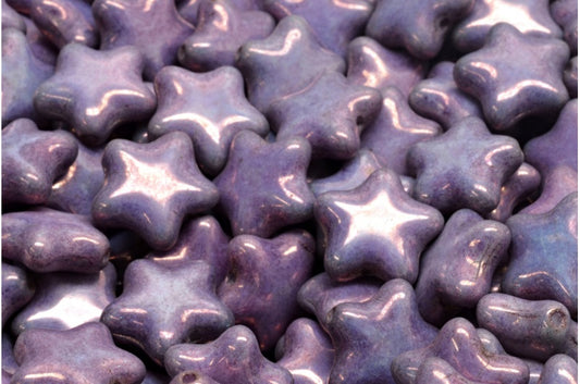 Flat Star Beads, White Purple (02010-15726), Glass, Czech Republic