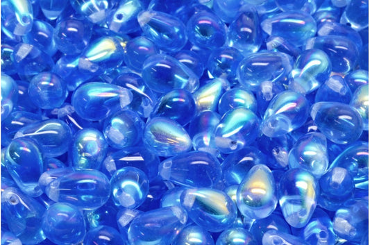 Drop Beads, Transparent Blue Ab (30040-28701), Glass, Czech Republic