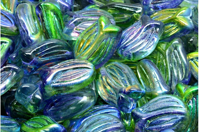 Mini Tulip Beads, Crystal Glossy Purple Green (00030-48106), Glass, Czech Republic