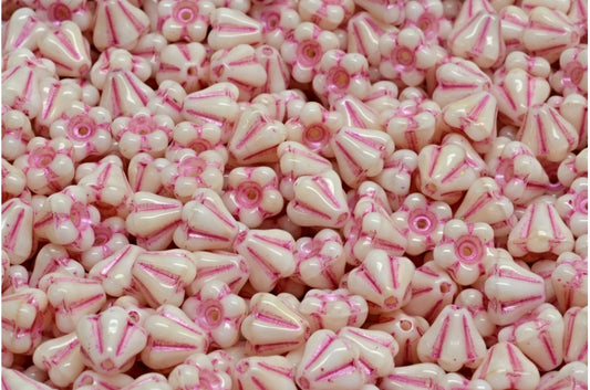 Bell Flower Beads, Beige Pink Lined (07104-43807), Glass, Czech Republic