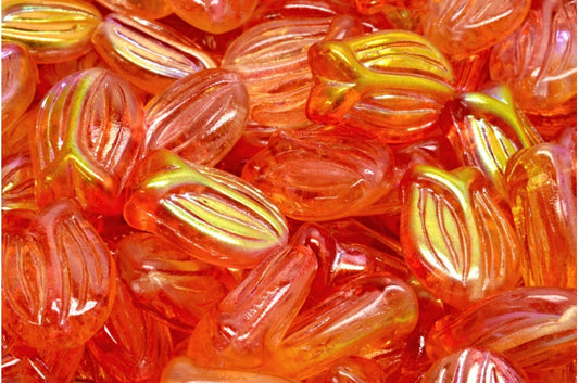 Mini Tulip Beads, Crystal Glossy Red Gold (00030-48101), Glass, Czech Republic