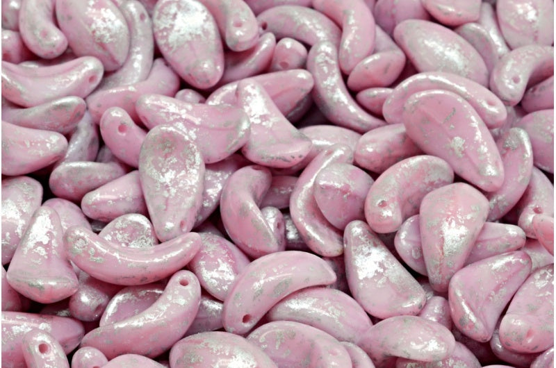 OUTLET 10 grams Curved Petal Beads, Pink Silver Splash (07724-94400), Glass, Czech Republic