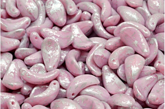 Curved Petal Beads, Pink Silver Splash (07724-94400), Glass, Czech Republic