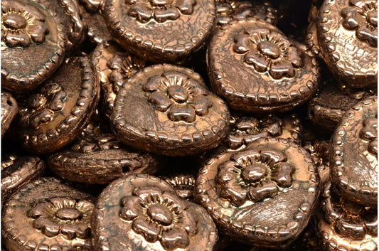 アウトレット 10グラム ハートビーズ ローズ付き、17 x 17 mm、ブラックブロンズ (23980-14415)、ガラス、チェコ共和国