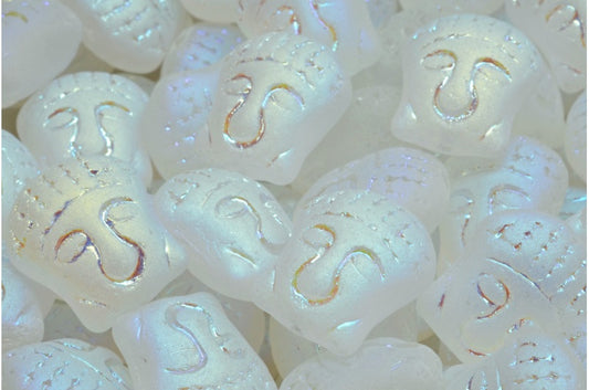 Buddha Head Beads, Crystal Matte Ab Full (2X Side) (00030-84100-28703), Glass, Czech Republic
