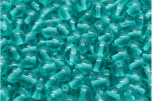 Round Druck Beads, Transparent Aqua (60210), Glass, Czech Republic