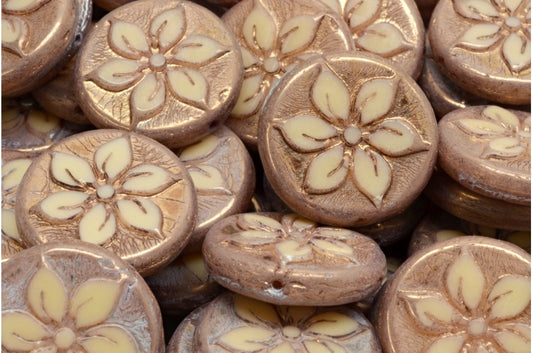 OUTLET 10 grams Table Cut Coin Flower Beads, 18 x 18 mm, Beige Bronze (11111-14415), Glass, Czech Republic