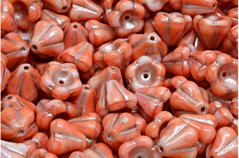 Bell Flower Beads, Coral Copper Lined (07924-54324), Glass, Czech Republic