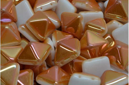 Pyramid Stud Beads, White Apricot Coatings (02010-29121), Glass, Czech Republic