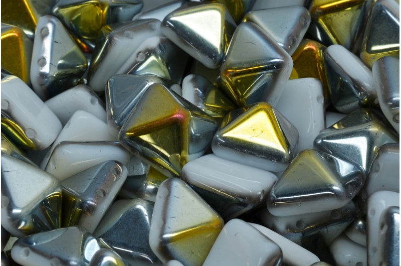 Pyramid Stud Beads, White Volcano (02010-28001), Glass, Czech Republic