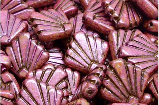 OUTLET 10 Gramm Diafan-Perlen, Weißrosa-Glanz, gefleckte Bronze-Futter (02010-65327-54317), Glas, Tschechische Republik