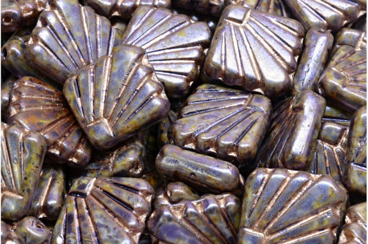 Diafan Beads, White Purple Brown Luster Spotted Copper Lined (02010-65329-54324), Glass, Czech Republic