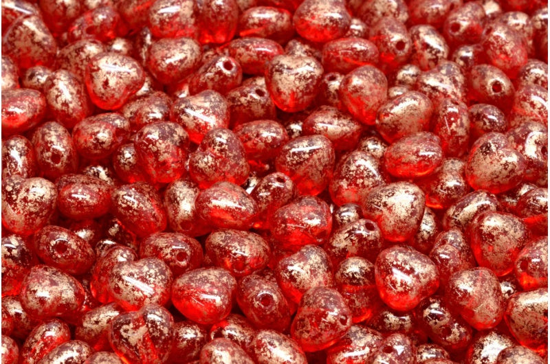 Heart Beads, Ruby Red Copper Splash (90080-94402), Glass, Czech Republic