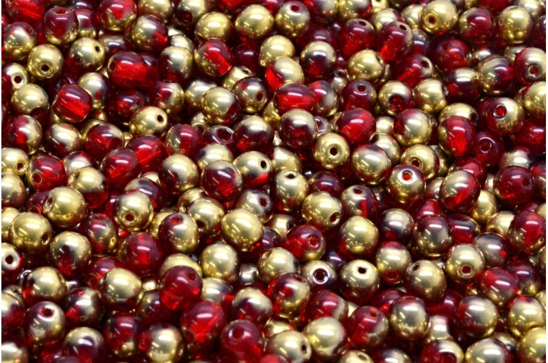 Round Druck Beads, Ruby Red Gold (90080-26441), Glass, Czech Republic