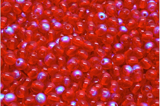 Round Druck Beads, Ruby Red Ab (90080-28701), Glass, Czech Republic