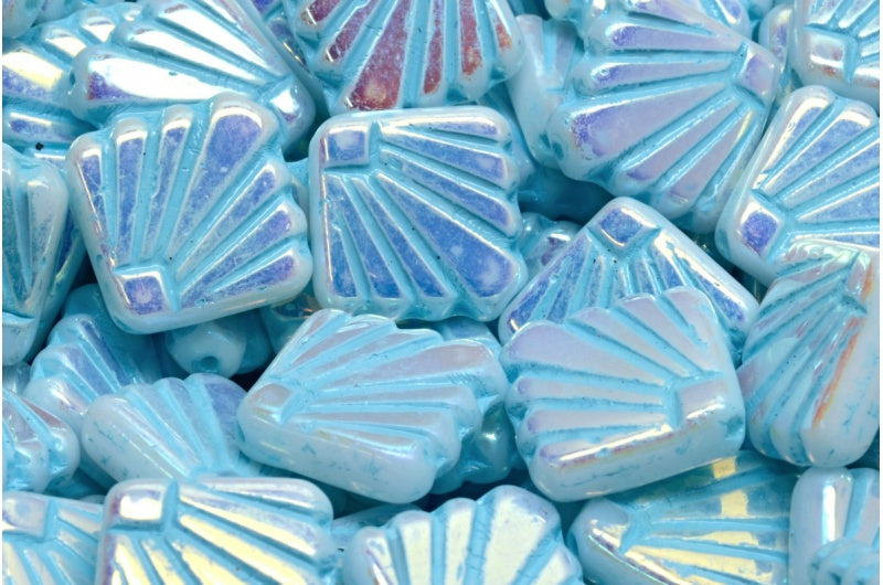 ディアファンビーズ、ホワイトアブフル（2Xサイド）ライトブルーライン（02010-28703-54308）、ガラス、チェコ共和国