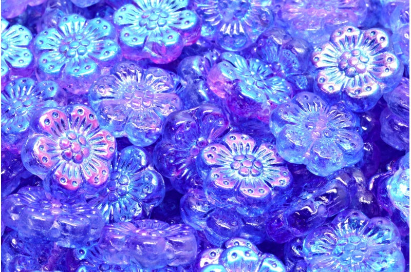 Boho Flower Beads, Crystal Glossy Blue Violet (00030-48102), Glass, Czech Republic