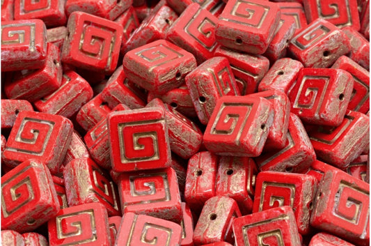 Table Cut Celtic Square Beads, Opaque Red 4302 (93200-04302), Glass, Czech Republic