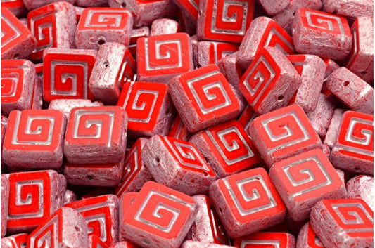 Table Cut Celtic Square Beads, Opaque Red 4301 (93200-04301), Glass, Czech Republic