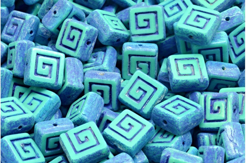 Table Cut Celtic Square Beads, Turquoise 4325 (63130-04325), Glass, Czech Republic