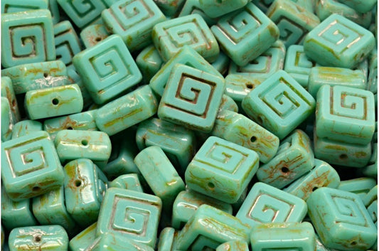 Table Cut Celtic Square Beads, Turquoise Travertin (63130-86800), Glass, Czech Republic