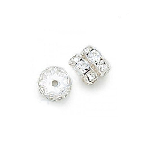 6 pcs Metal Silver Rondelle with Crystals, 4.5 mm