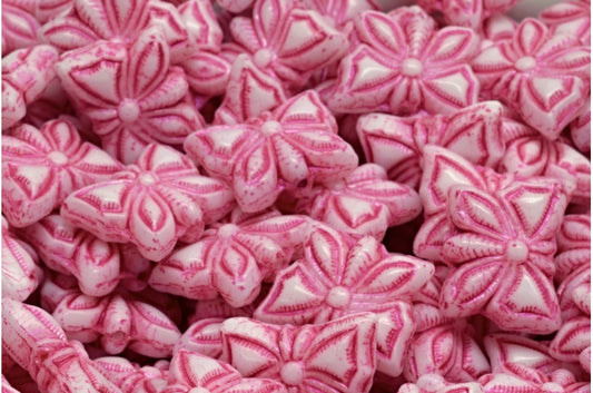 Butterfly Beads, White Pink Lined (02010-43807), Glass, Czech Republic