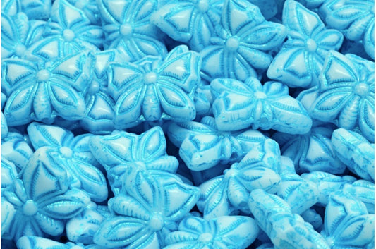 Butterfly Beads, White Light Blue Lined (02010-43811), Glass, Czech Republic