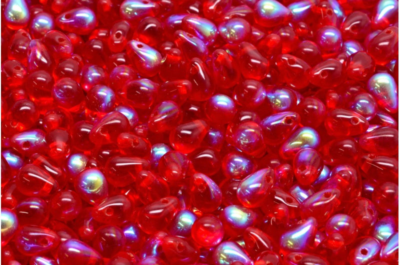 Drop Beads, Ruby Red Ab (90080-28701), Glass, Czech Republic