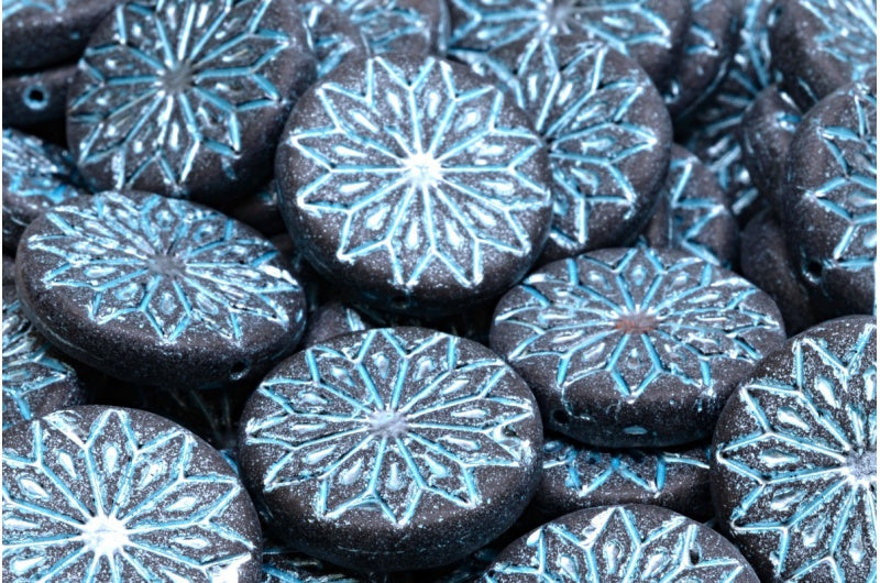 OUTLET 10 grams Origami Flower Beads, Black Matte Blue Lined (23980-84100-54323), Glass, Czech Republic